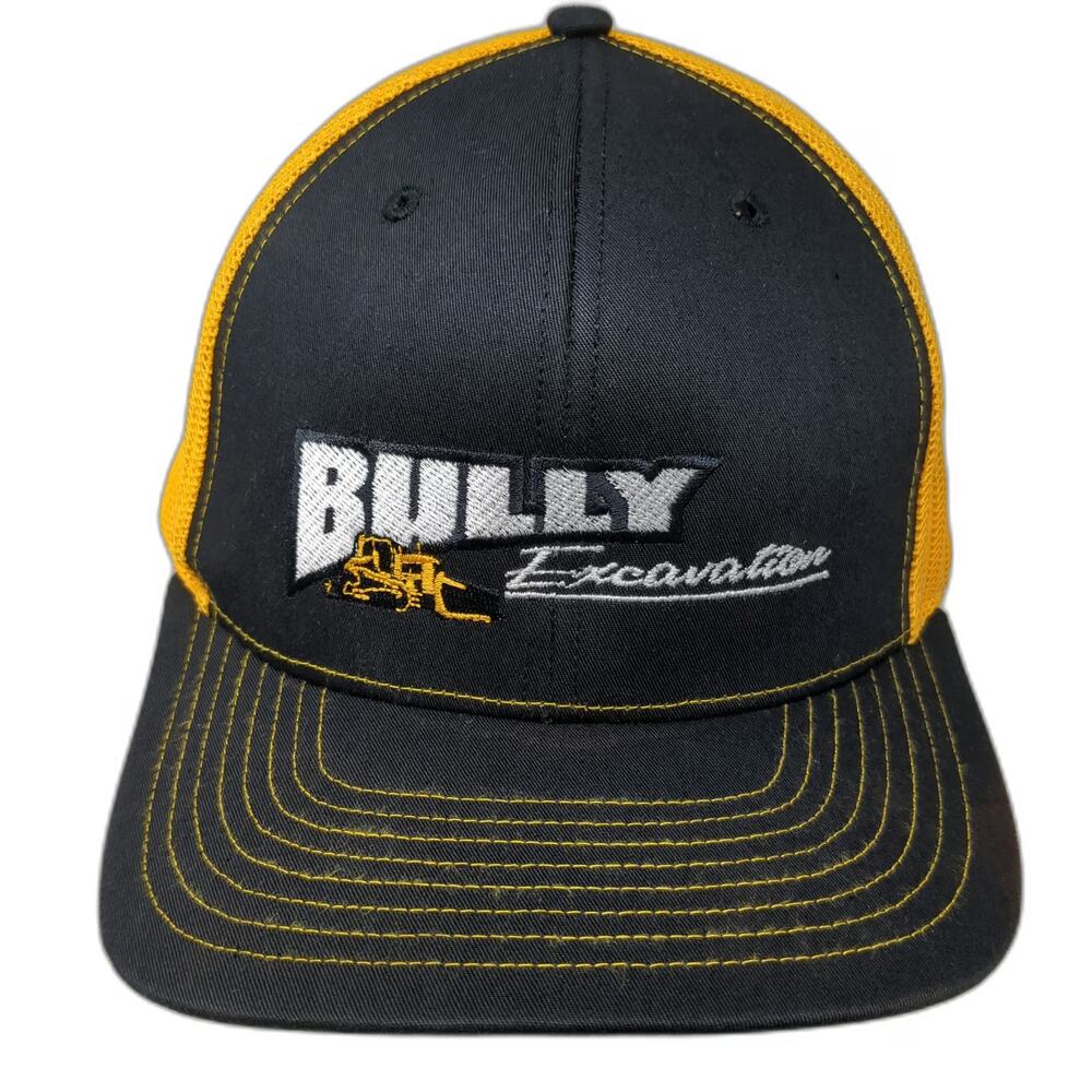 Richardson Trucker Hat Black Yellow One Size Bully Excavation Bulldozer Mesh